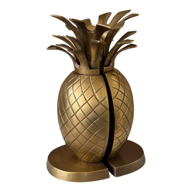 Vintage Coastal Regency Solid Brass Pineapple Bookends – Pair For Sale