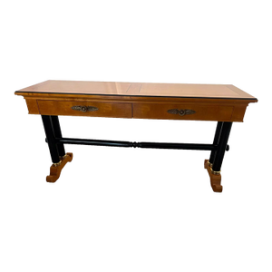 1990s Vintage Thomasville Biedermeier Sofa Table Console Two Drawers Column Legs