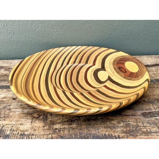 Wood Vintage Inlay Wood Monumental Bowl For Sale - Image 7 of 12