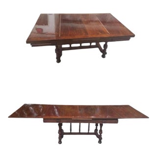 19th Century Refinished Walnut Stretcher Draw Leaf Dining Table For Sale