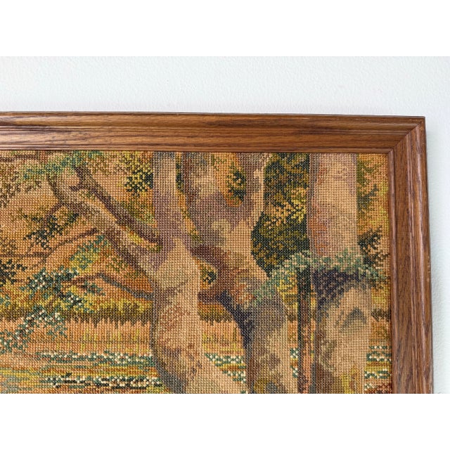 1980's Vintage Needlepoint Landscape Textile Wall Art – Framed For Sale In Miami - Image 6 of 11