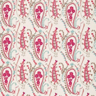 Sanderson Jamila Fabric in Coral/Aqua For Sale
