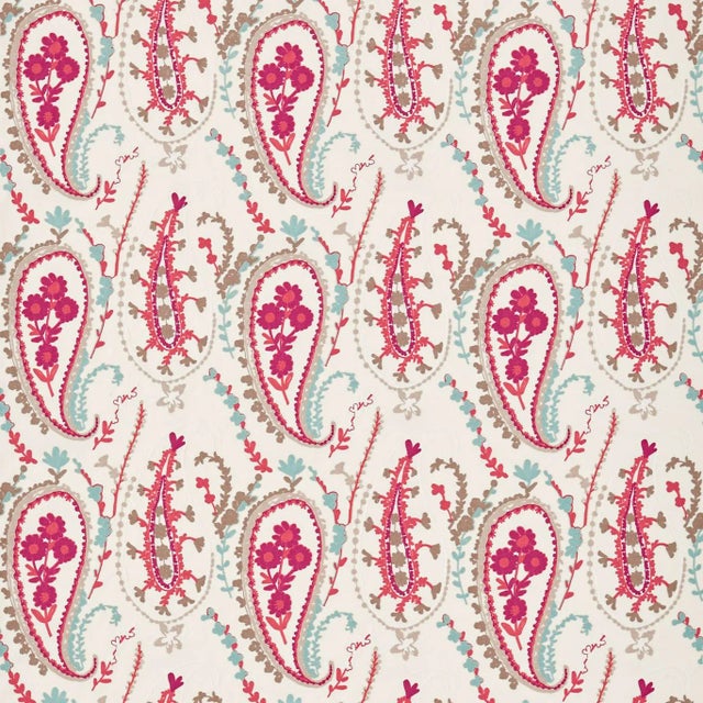 Sanderson Jamila Fabric in Coral/Aqua For Sale