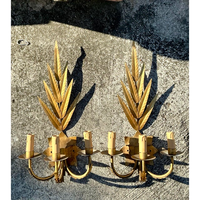 French Vintage Regency Gilt Leaf Sconce - A Pair For Sale - Image 3 of 5