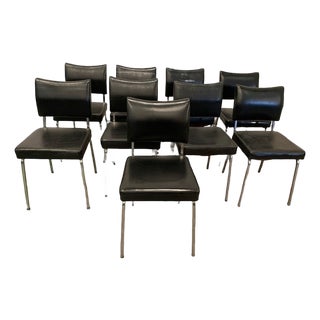 Vintage Chrome and Imitation Leather Chairs, Set of 9 For Sale