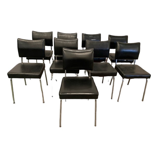 Vintage Chrome and Imitation Leather Chairs, Set of 9 For Sale