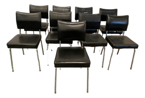 Vintage Chrome and Imitation Leather Chairs, Set of 9