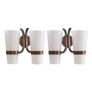 1960s Italian Brass + Acrylic Two-Arm Sconces For Sale