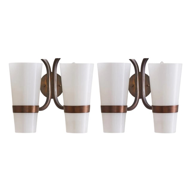 1960s Italian Brass + Acrylic Two-Arm Sconces For Sale