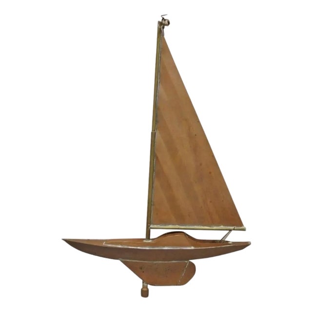 Vintage Folk Art Copper Sailboat Ship Weathervane For Sale