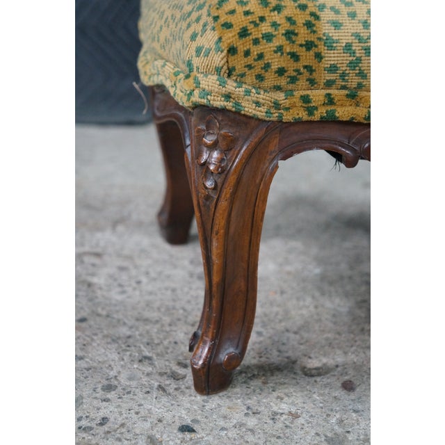 Gold Antique Louis XV French Provincial Walnut Foot Stool Ottoman & Pillow Leopard For Sale - Image 8 of 17