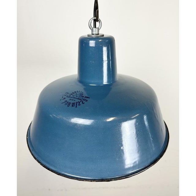 Industrial Blue Enamel Factory Pendant Lamp, 1960s For Sale - Image 6 of 16