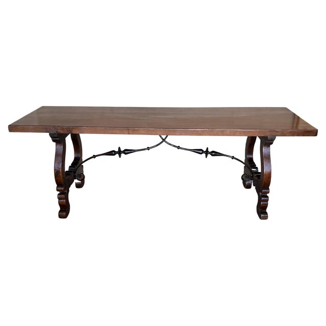 18th Dining or Console Table of Walnut with Lyre Legs and Heavy Top, Spain For Sale - Image 18 of 18