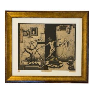 Original Surrealist Signed Lithograph “Just Play the Game” Figural Fantasy Composition For Sale