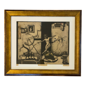 Original Surrealist Signed Lithograph “Just Play the Game” Figural Fantasy Composition