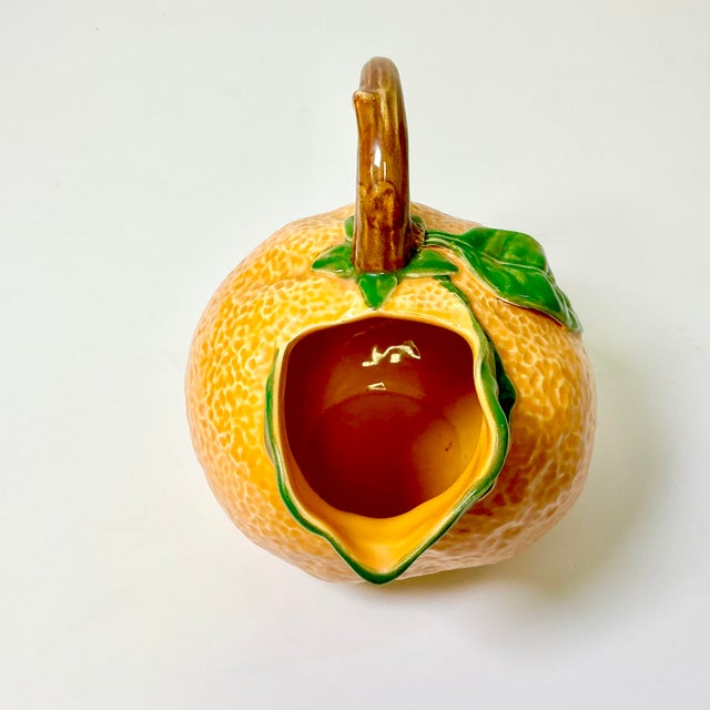 Orange Mid 20th Century Coastal Boho Chic Hollywood Regency Majolica Trompe L’Oeil Orange Pitcher For Sale - Image 8 of 15