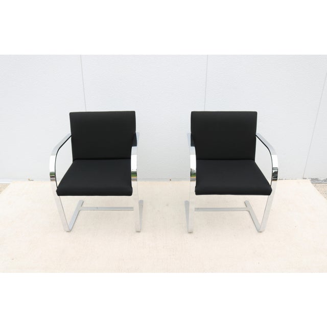 Gordon International Ludwig Mies Van Der Rohe Brno Flat Bar Chairs in Black Fabric by Gordon - A Pair For Sale - Image 4 of 18