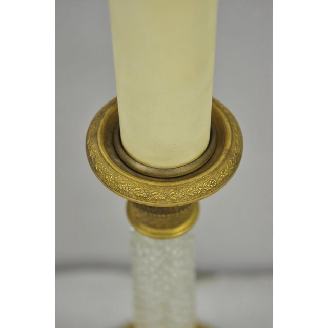 Antique French Empire Gilt Bronze Crystal Column Small Candlestick Table Lamp For Sale - Image 9 of 12