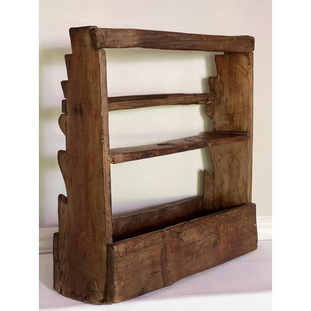 Late 19th Century 19th Century Rustic Handcrafted Two-Tier Wooden Standing Countertop Shelf For Sale - Image 5 of 18