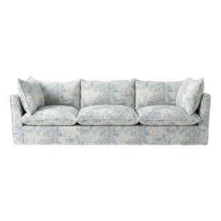 Sophie Conran Coco 4 Seater Sofa - Andrew Martin Midsummer Faded Blue with Knife Edge Cushion For Sale