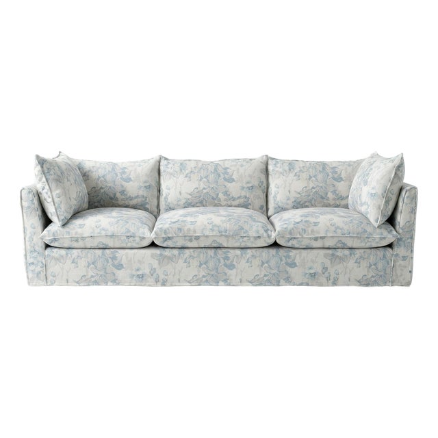 Sophie Conran Coco 4 Seater Sofa - Andrew Martin Midsummer Faded Blue with Knife Edge Cushion For Sale