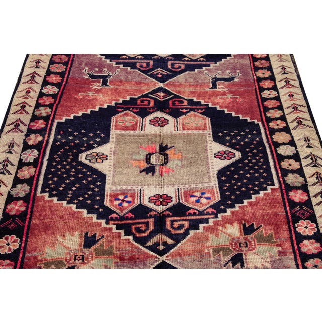 Tribal 1960s Multicolor Vintage Azeri Handmade Tribal Motiif Wool Runner For Sale - Image 3 of 7