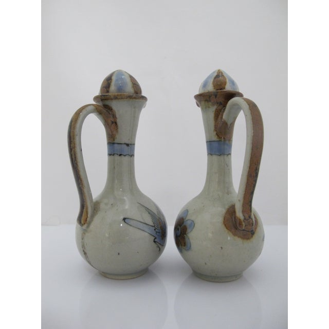 Farmhouse Ken Edwards El Palomar Blue Bird Mexican Tonala Folk Art Oil & Vinegar Cruets For Sale - Image 3 of 13
