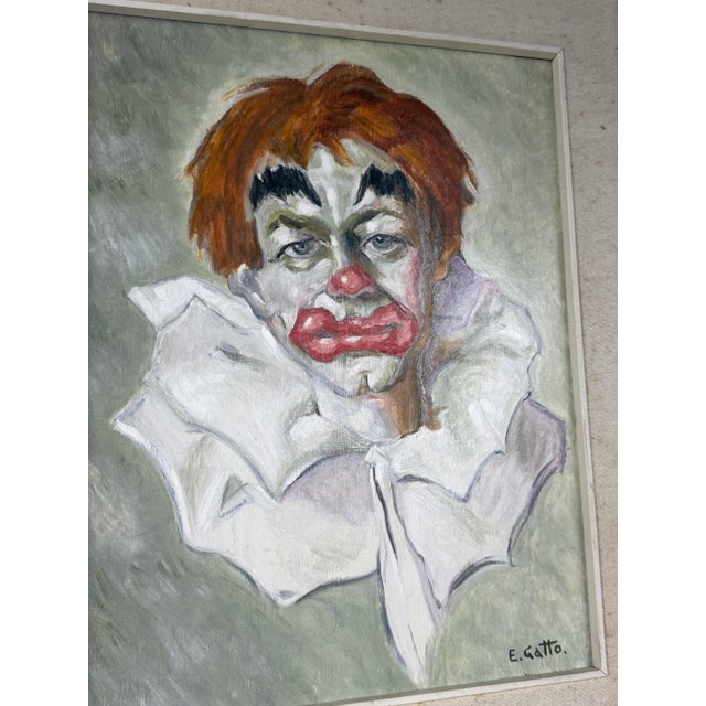 1960s E. Gatto, Clown, 1960s, Oil on Canvas, Framed For Sale - Image 5 of 6