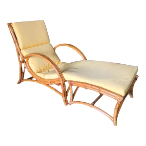 Restored Two-Strand Slope Seat Rattan Chaise Lounge