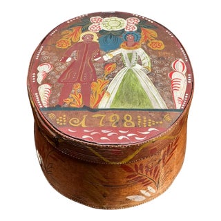 Antique Swedish Polychrome Painted Marriage Box Dated 1798 For Sale