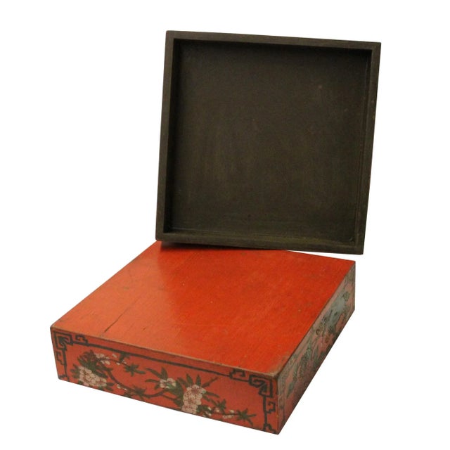 2010s Chinese Distressed Red Characters Graphic Square Shape Box For Sale - Image 5 of 7