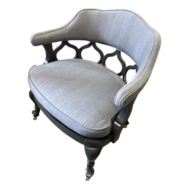 Gray 1960s Thomasville Hollywood Regency Tub Dining or Conference Room Chairs on Casters With New Upholstery - Set of 4 For Sale - Image 8 of 9