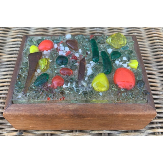 Mid Century Modern Fused Glass Wooden Trinket Box For Sale - Image 10 of 11