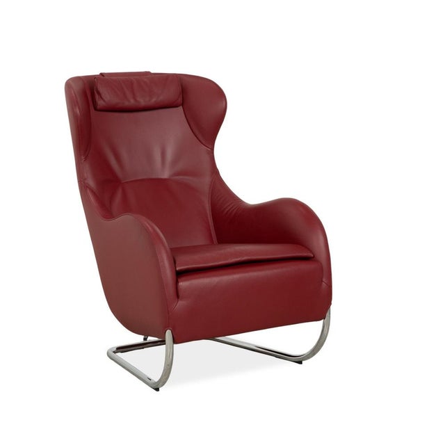 Set of Leather Jolly Armchair and Ottoman in Red Wine from Wittmann For Sale - Image 6 of 12