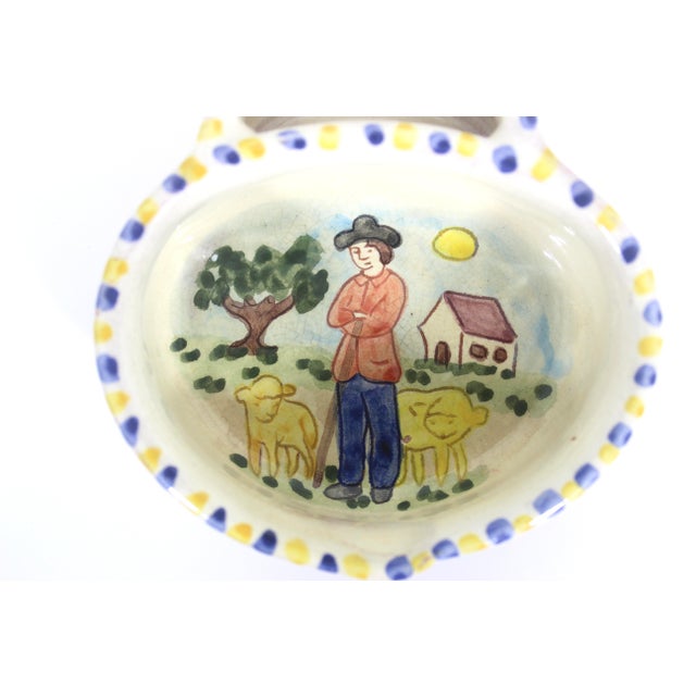 French Country Vintage Hand Painted Portugal Pottery Olive Dish Bowl For Sale - Image 3 of 9