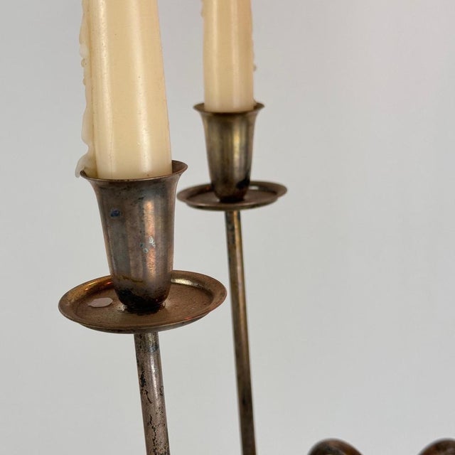 Italian Four-Arm Silverplate Candelabrum with Authentic Patina, 1930s For Sale - Image 4 of 11