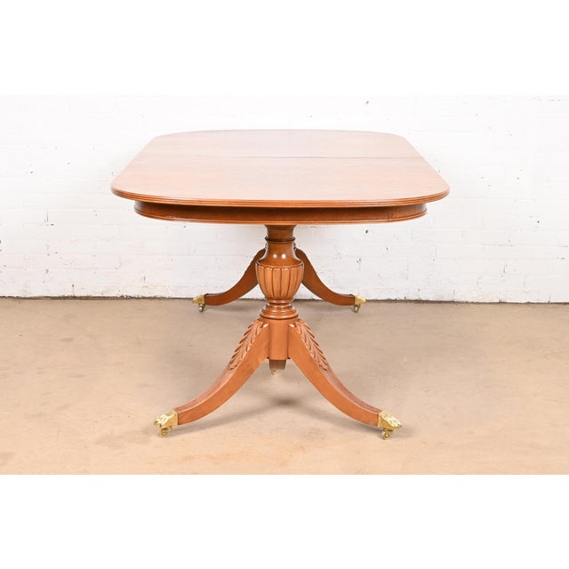 Flint & Horner Georgian Burled Walnut Double Pedestal Extension Dining Table, Newly Refinished For Sale - Image 10 of 11