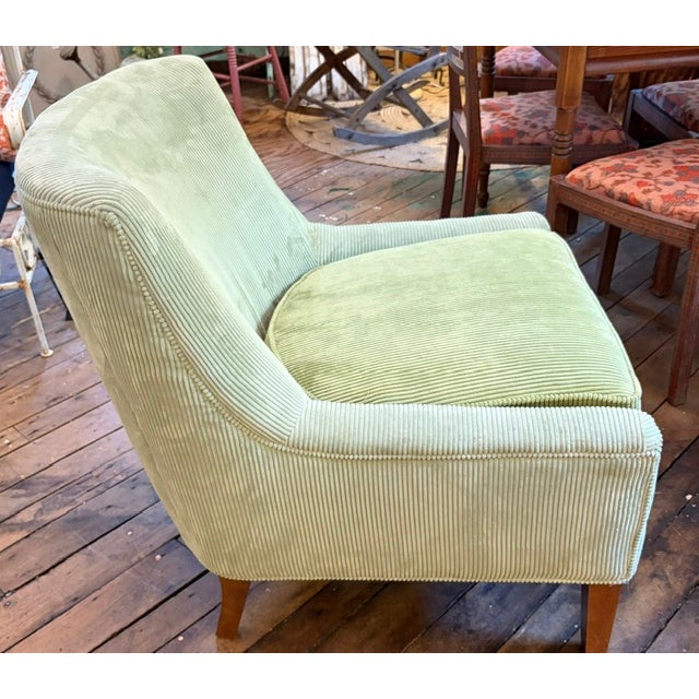 Mid Century Light Green Corduroy Club Chair For Sale In New York - Image 6 of 9