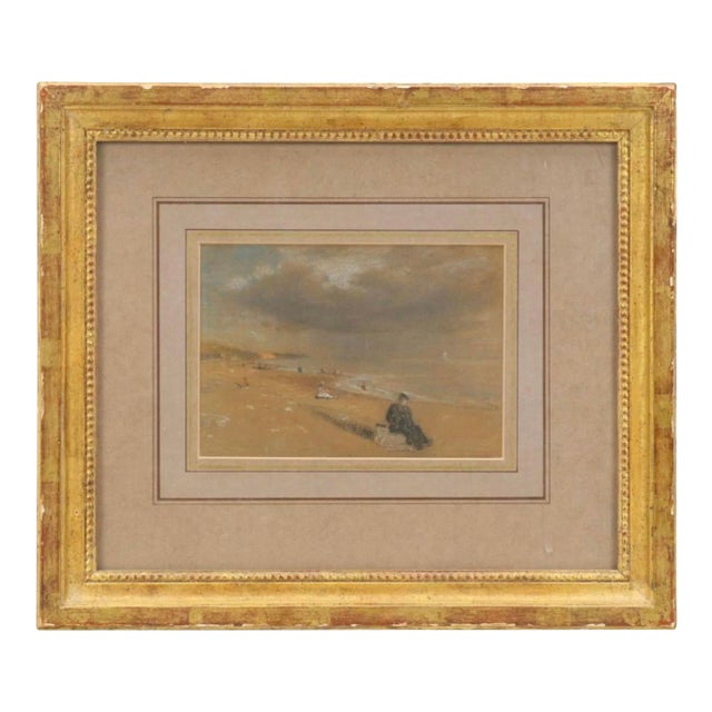 Beach Scene Pastel Tom Robert Way Attributed For Sale