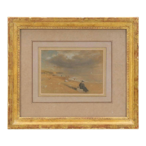 Beach Scene Pastel Tom Robert Way Attributed