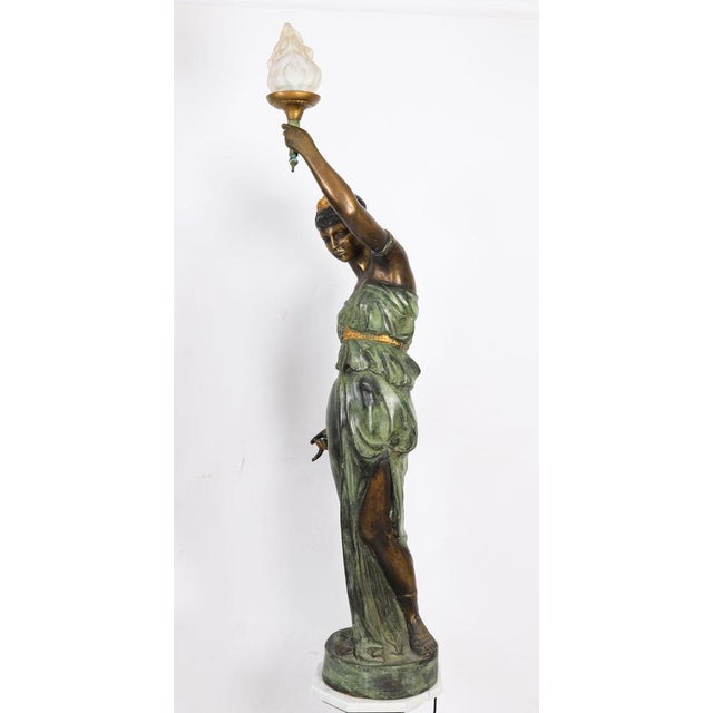 Antique Bronze Libertas Figural Torcheres Lamps by F. De Luca, 20th Century, Set of 2 For Sale - Image 15 of 18