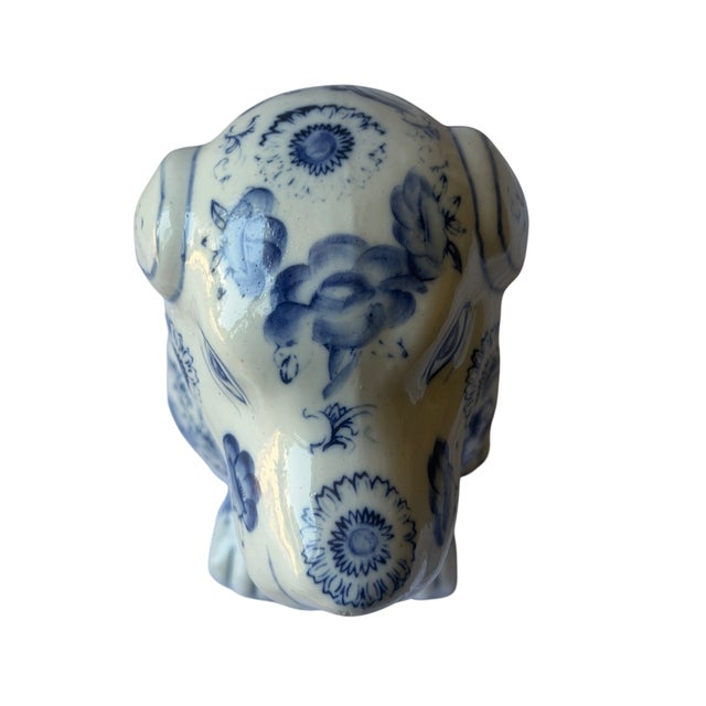 Vintage Blue and White Chinoiserie Staffordshire Style Dog Figurine For Sale - Image 9 of 9
