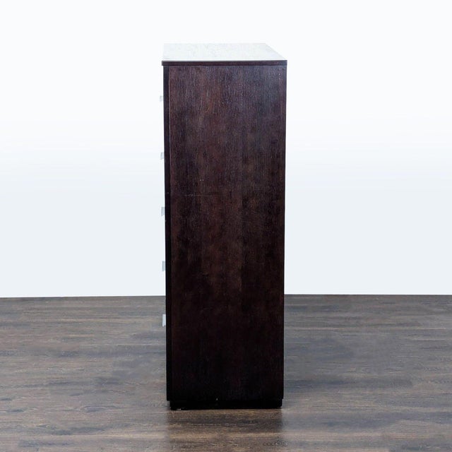 Modern 5-Drawer Dark Wood Dresser With Sleek Metal Handles For Sale - Image 4 of 9