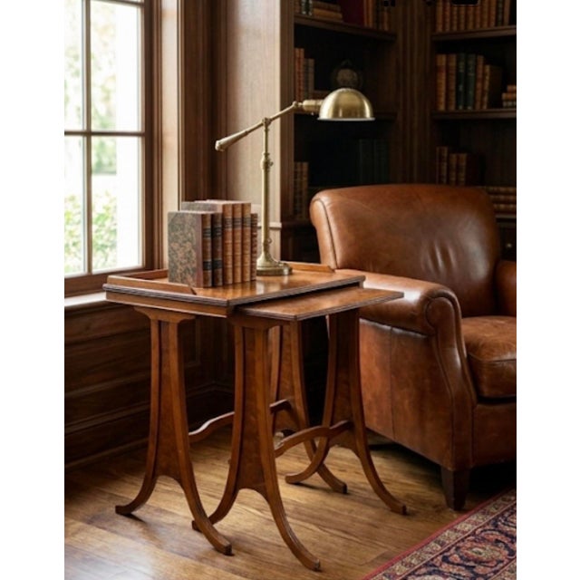 Set of 2 Vintage Edwardian-Style Burl Walnut Nesting Tables For Sale - Image 12 of 12