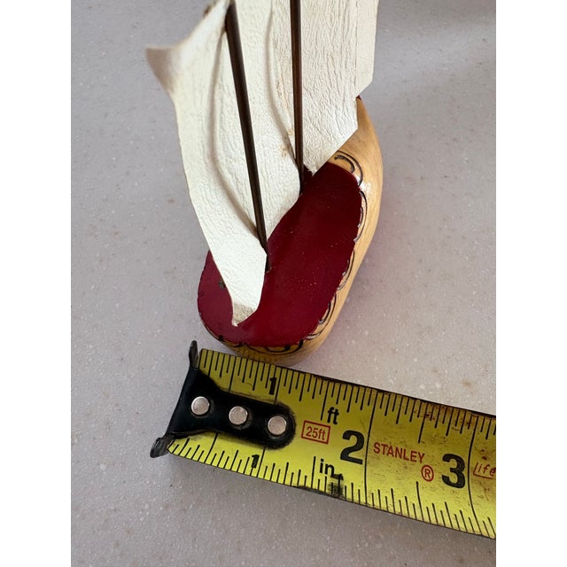 Pair of Vintage Dutch Hand-Painted Sailboats With Heraldic Sails, Mid-Century Nautical Decor For Sale - Image 11 of 11