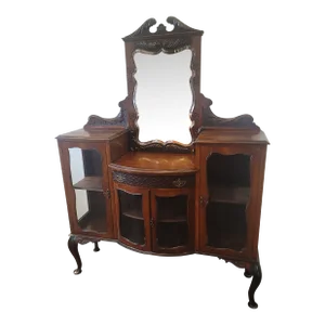 1890s Antique English Victorian Mahogany Etagere Display Cabinet Curio Cabinet