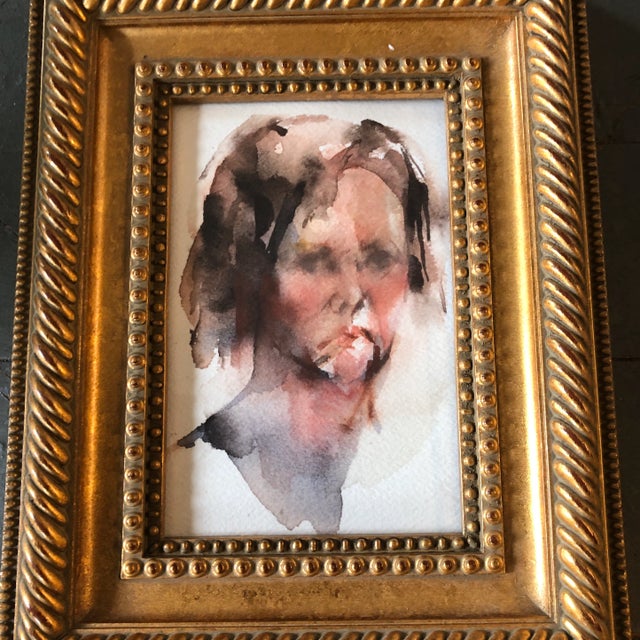 Contemporary Gallery Wall Collection-3 Vintage Abstract Watercolor Portrait Paintings -Set of 3 For Sale - Image 3 of 6