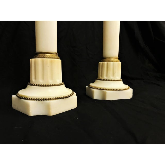 Mid 20th Century Vintage Italian Marble and Brass Column Candlesticks- a Pair For Sale - Image 5 of 11