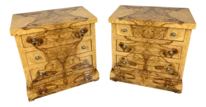 French Art Deco Burr Bedside Tables, Set of 2