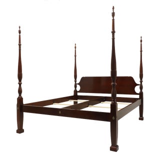 Craftique Solid Mahogany King Rice Carved Four Post Bed For Sale